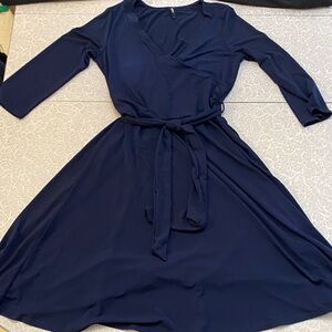Chic Long Sleeve Navy Wrap Dress